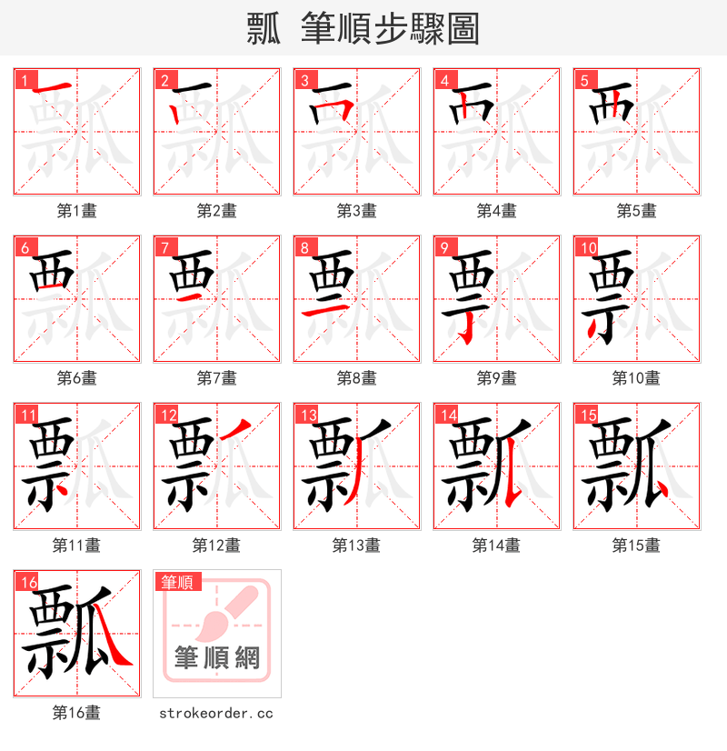瓢 的笔顺分步演示（一笔一画写字）