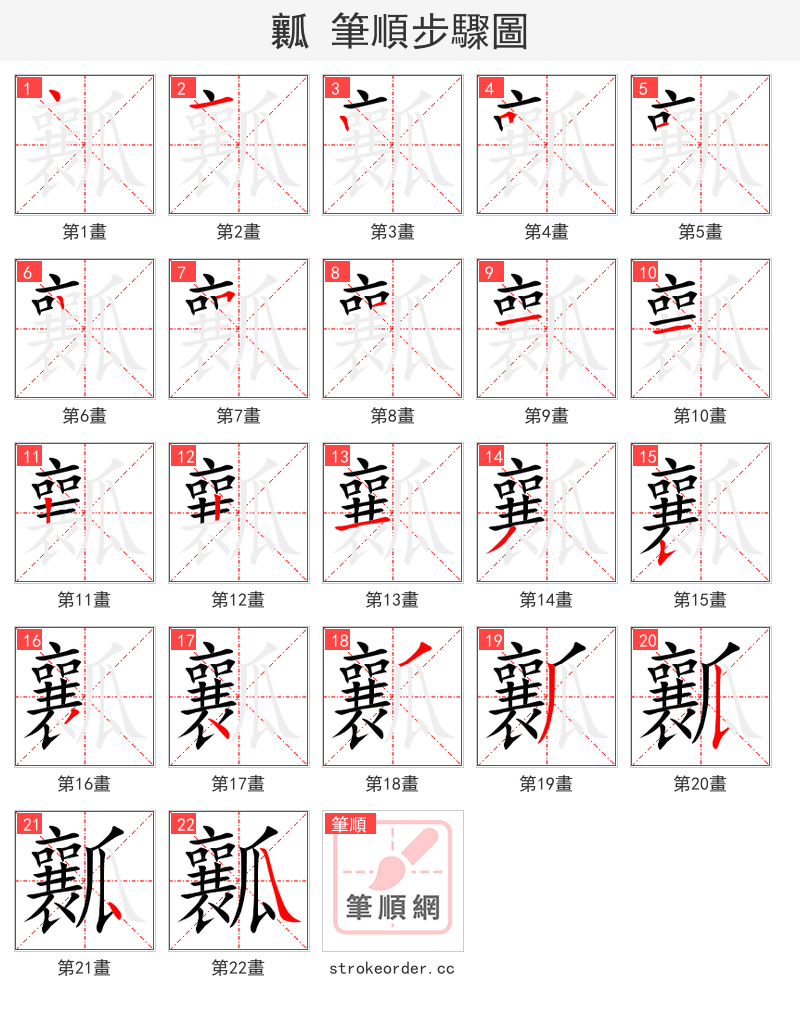 瓤 的笔顺分步演示（一笔一画写字）