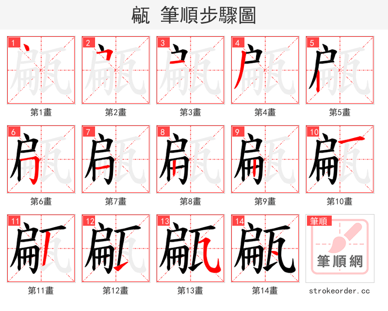 甂 的笔顺分步演示（一笔一画写字）