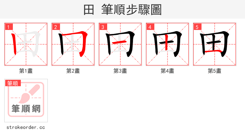 田 的笔顺分步演示（一笔一画写字）