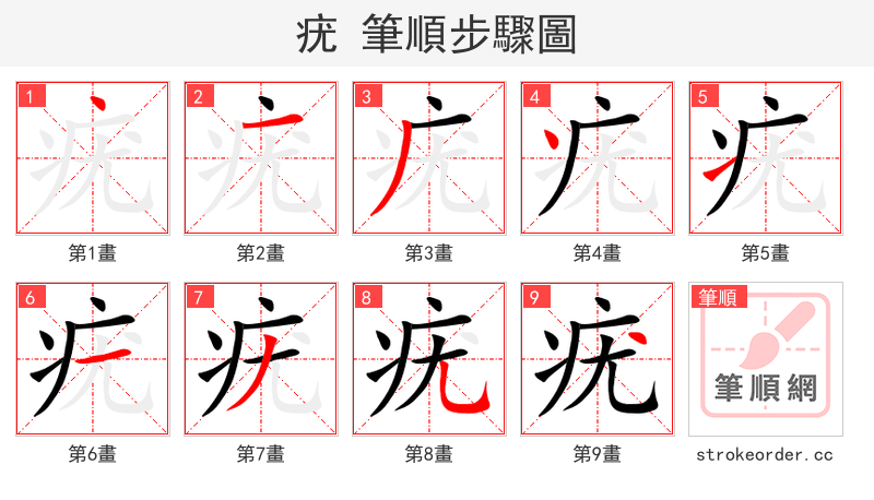 疣 的笔顺分步演示（一笔一画写字）