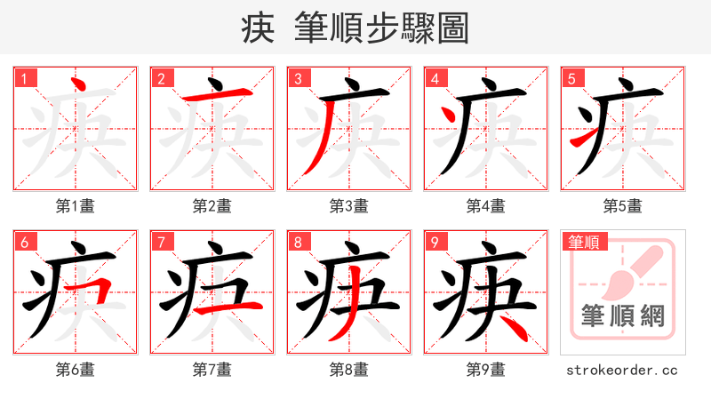 疦 的笔顺分步演示（一笔一画写字）