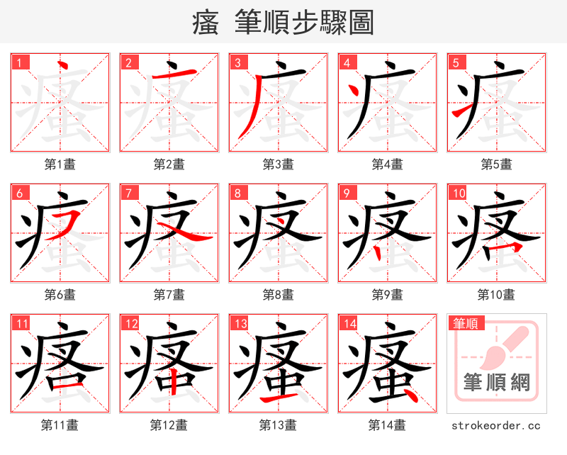 瘙 的笔顺分步演示（一笔一画写字）