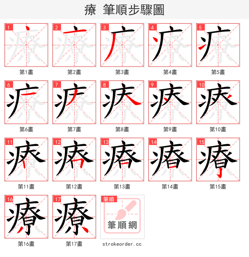 療 的笔顺分步演示（一笔一画写字）