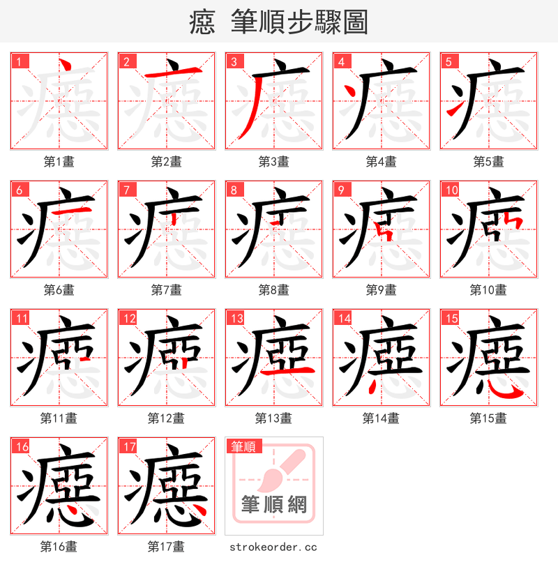 癋 的笔顺分步演示（一笔一画写字）