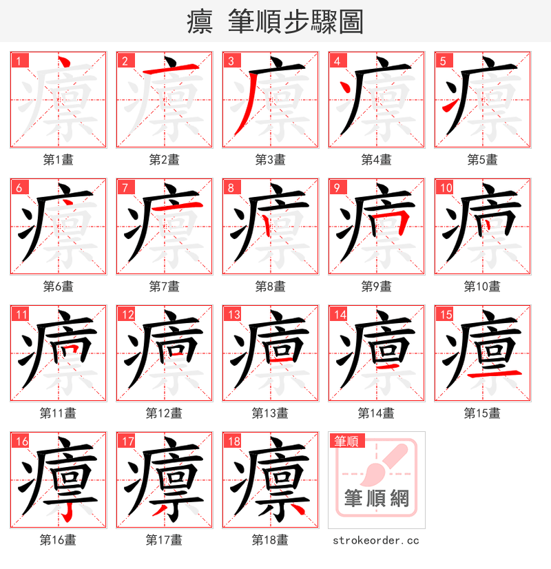 癝 的笔顺分步演示（一笔一画写字）