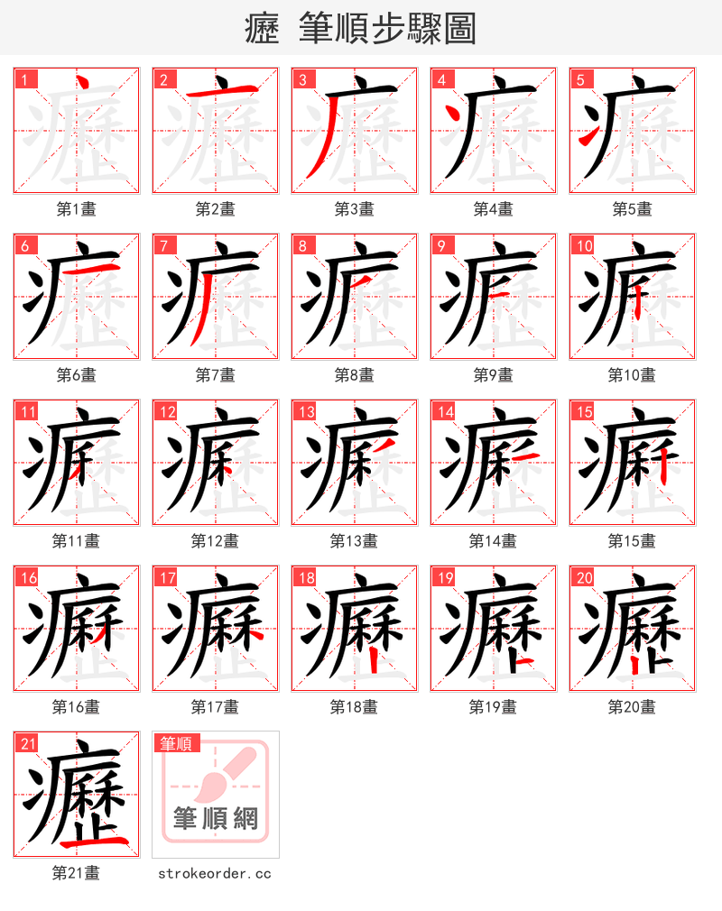 癧 的笔顺分步演示（一笔一画写字）