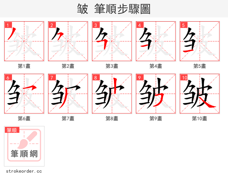 stroke order steps of 皱