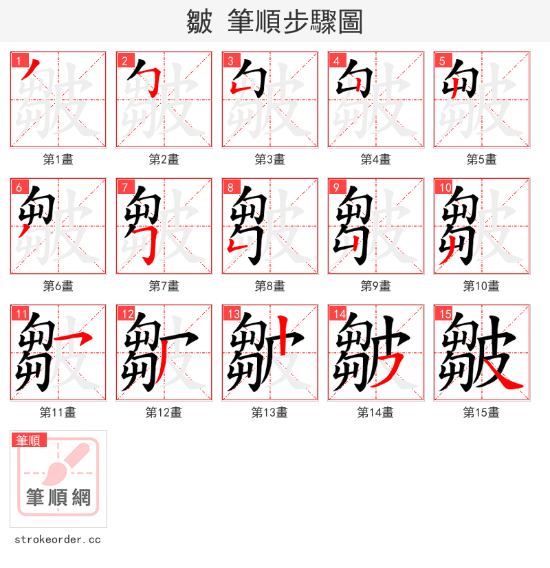 皺 的笔顺分步演示（一笔一画写字）