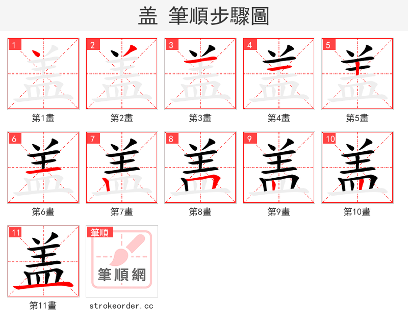 盖 的笔顺分步演示（一笔一画写字）