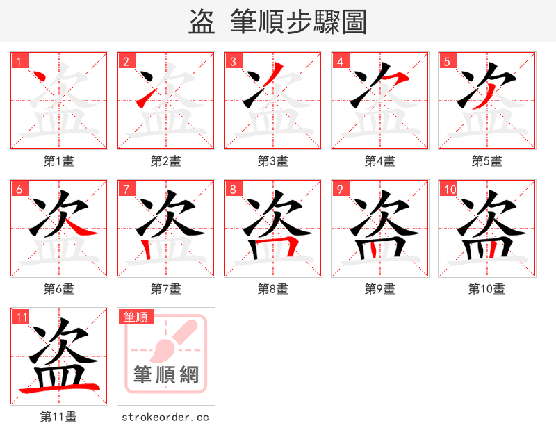 stroke order steps of 盗