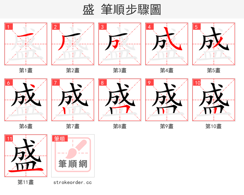 stroke order steps of 盛