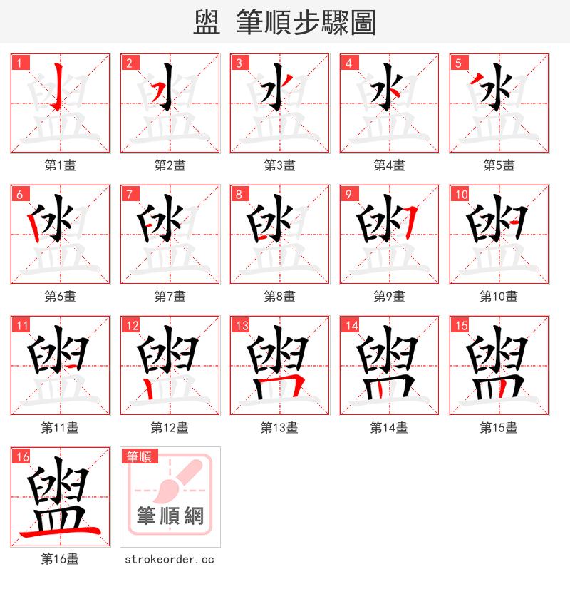 stroke order steps of 盥