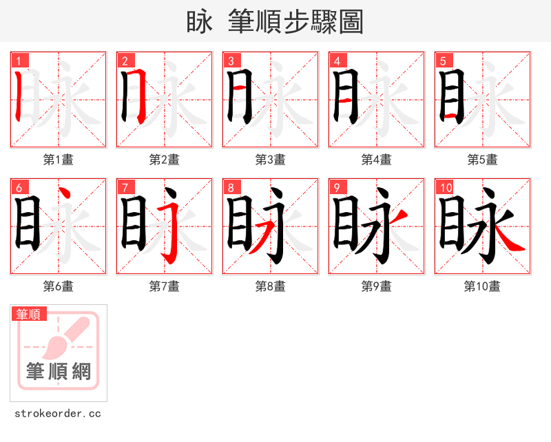 眿 的笔顺分步演示（一笔一画写字）