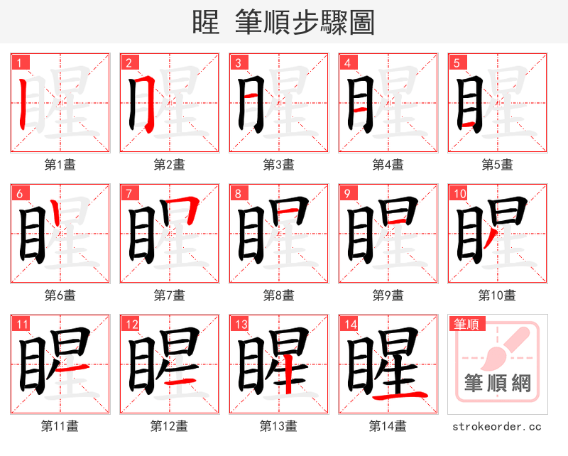 睲 的笔顺分步演示（一笔一画写字）