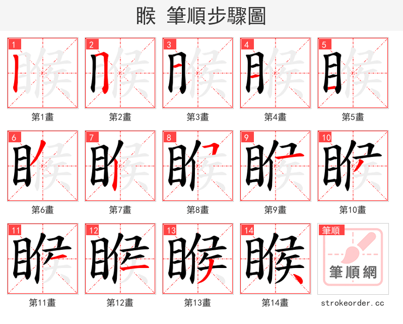 睺 的笔顺分步演示（一笔一画写字）