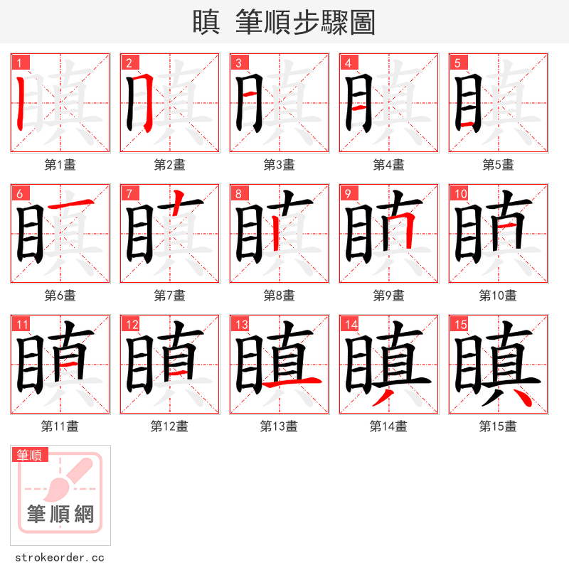 瞋 的笔顺分步演示（一笔一画写字）
