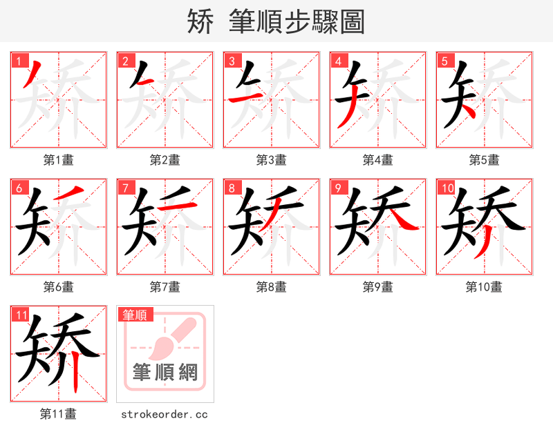 stroke order steps of 矫