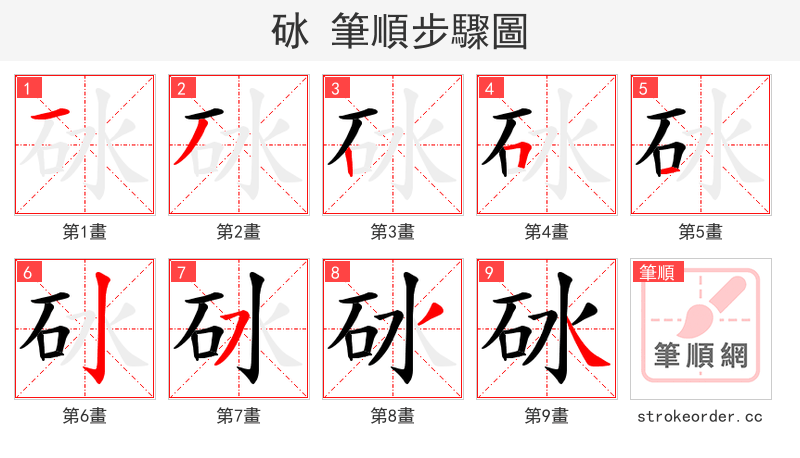 砅 的笔顺分步演示（一笔一画写字）
