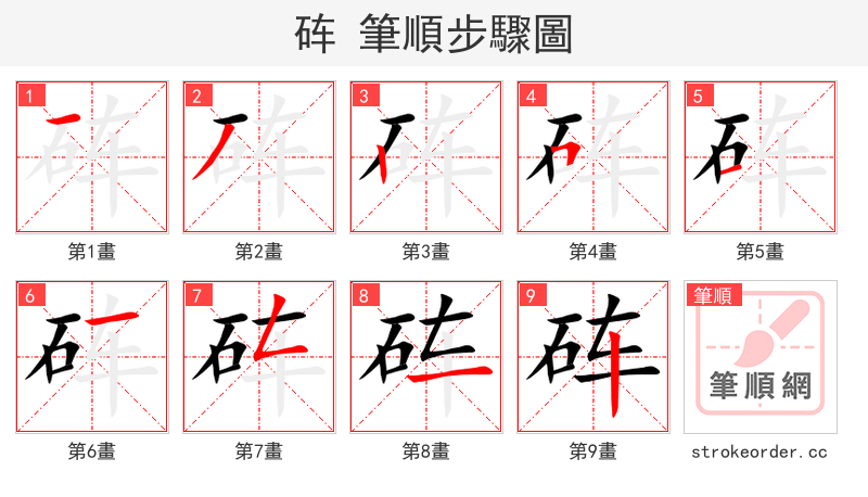 砗 的笔顺分步演示（一笔一画写字）