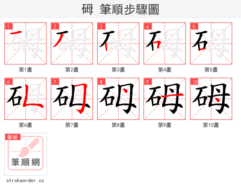 砪 的笔顺分步演示（一笔一画写字）