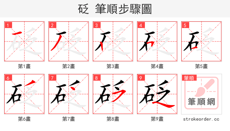 砭 的笔顺分步演示（一笔一画写字）