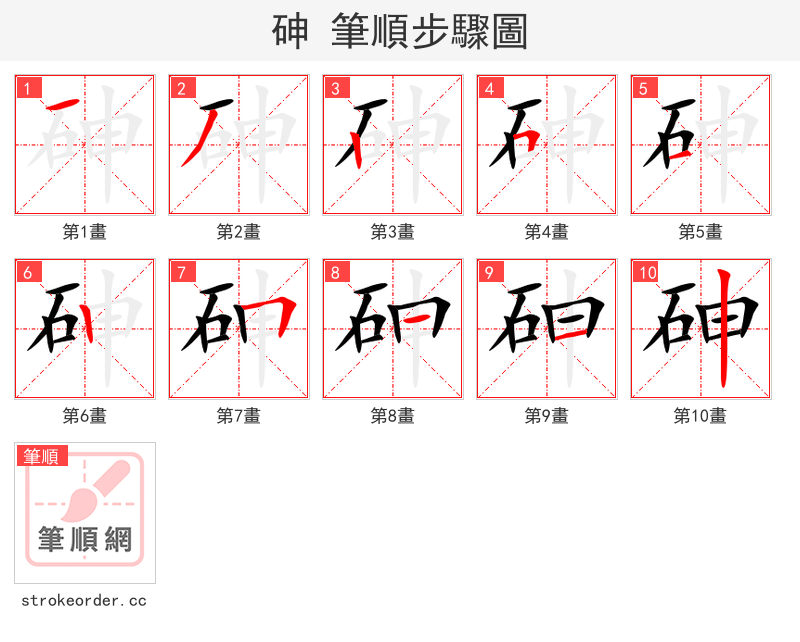 stroke order steps of 砷