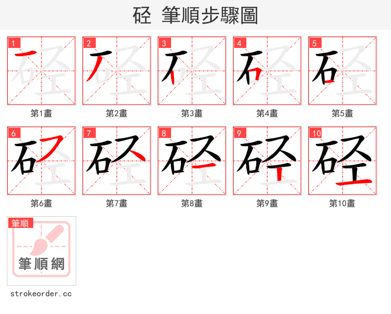 硁 的笔顺分步演示（一笔一画写字）