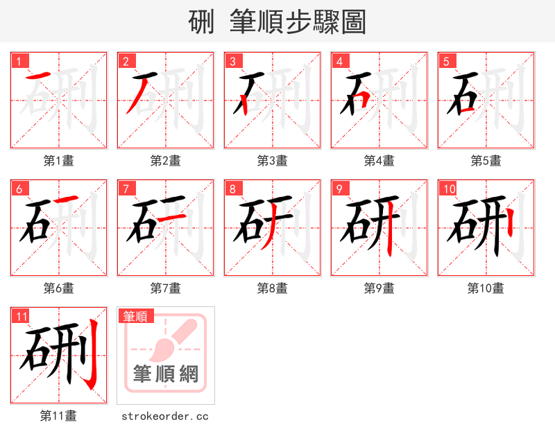 硎 的笔顺分步演示（一笔一画写字）
