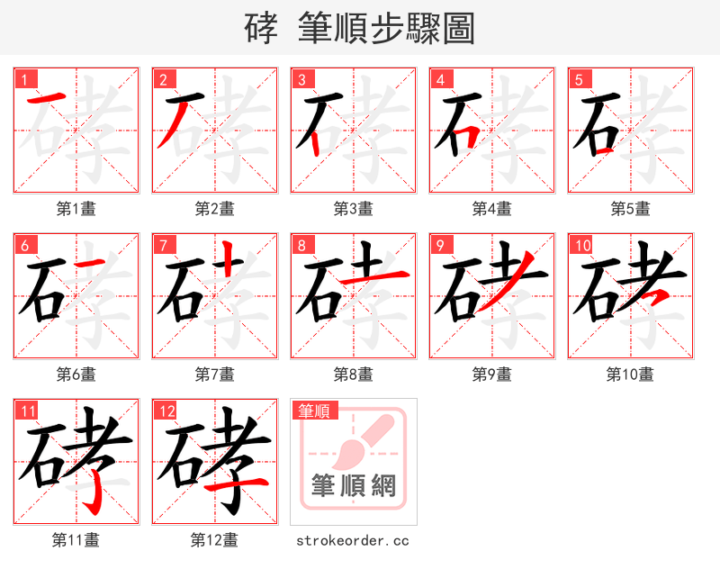 硣 的笔顺分步演示（一笔一画写字）