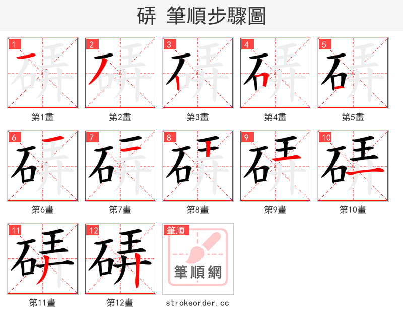 硦 的笔顺分步演示（一笔一画写字）