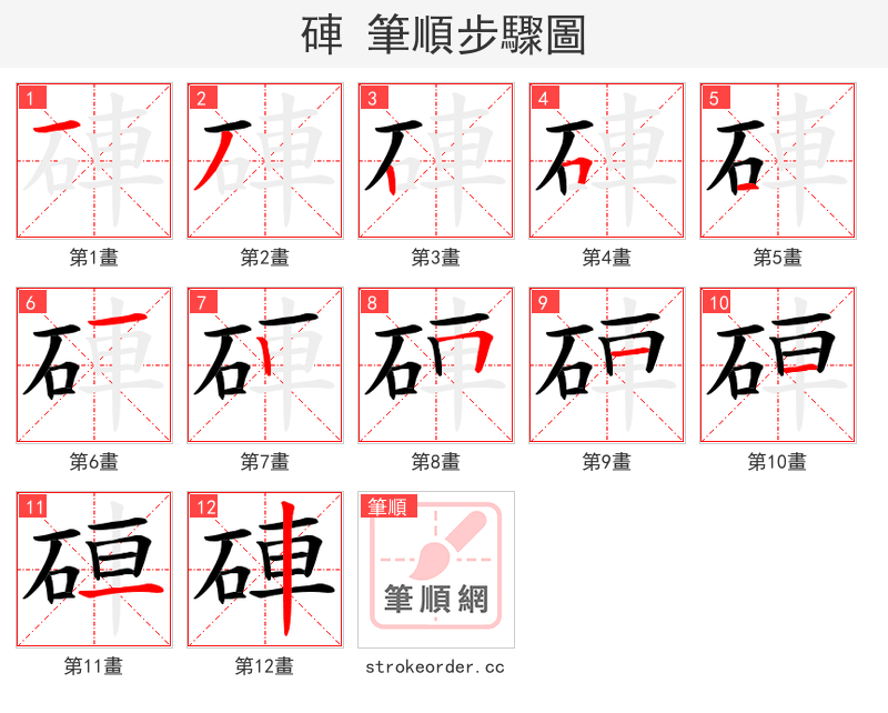 硨 的笔顺分步演示（一笔一画写字）