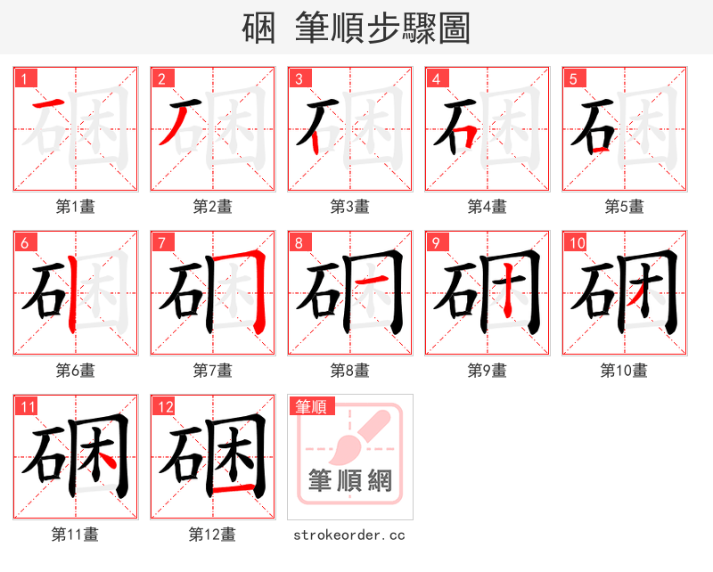 硱 的笔顺分步演示（一笔一画写字）