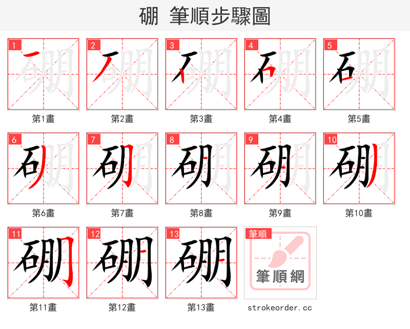 硼 的笔顺分步演示（一笔一画写字）