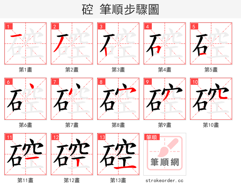 硿 的笔顺分步演示（一笔一画写字）