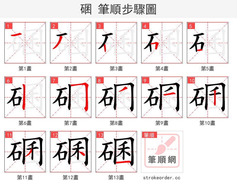 碅 的笔顺分步演示（一笔一画写字）