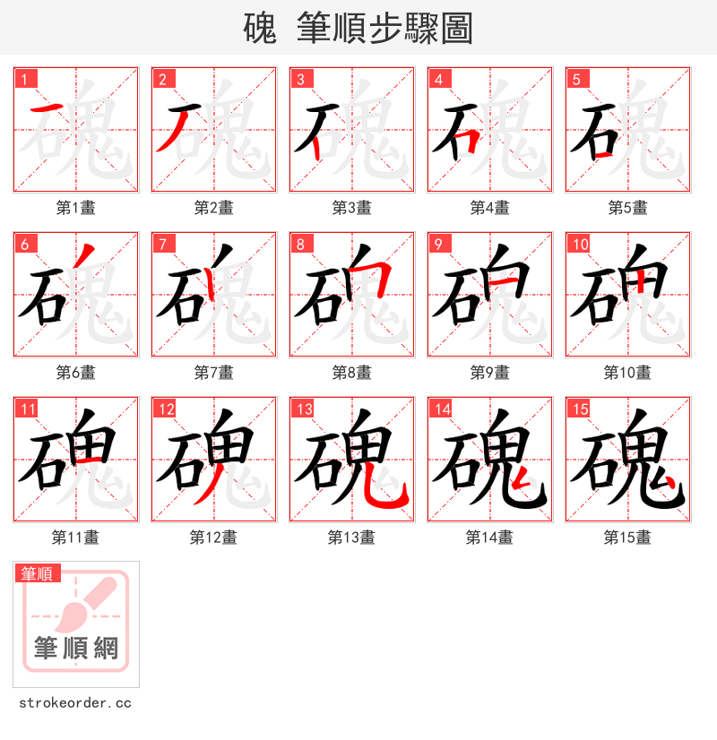磈 的笔顺分步演示（一笔一画写字）