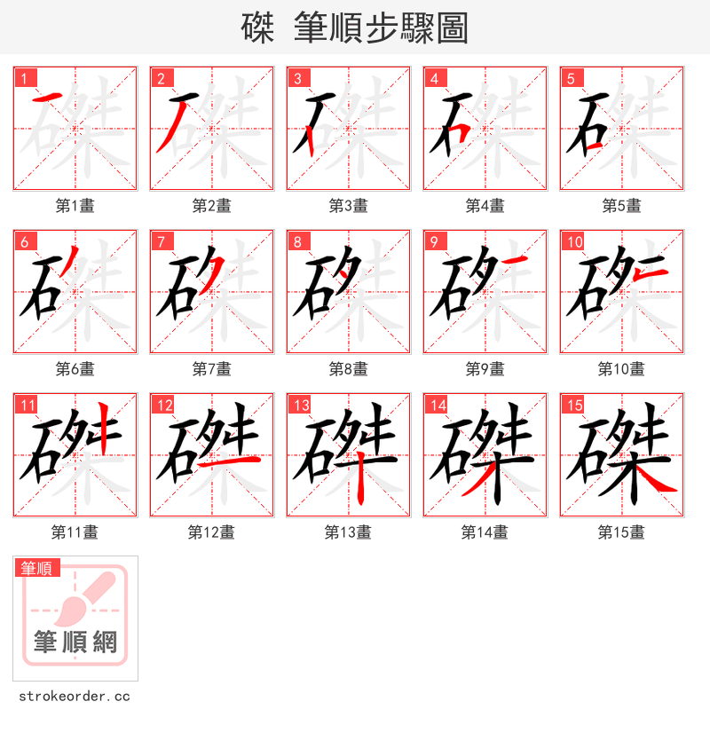磔 的笔顺分步演示（一笔一画写字）