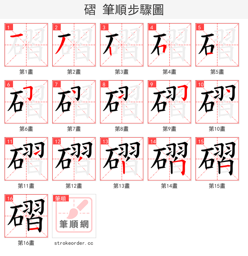 磖 的笔顺分步演示（一笔一画写字）