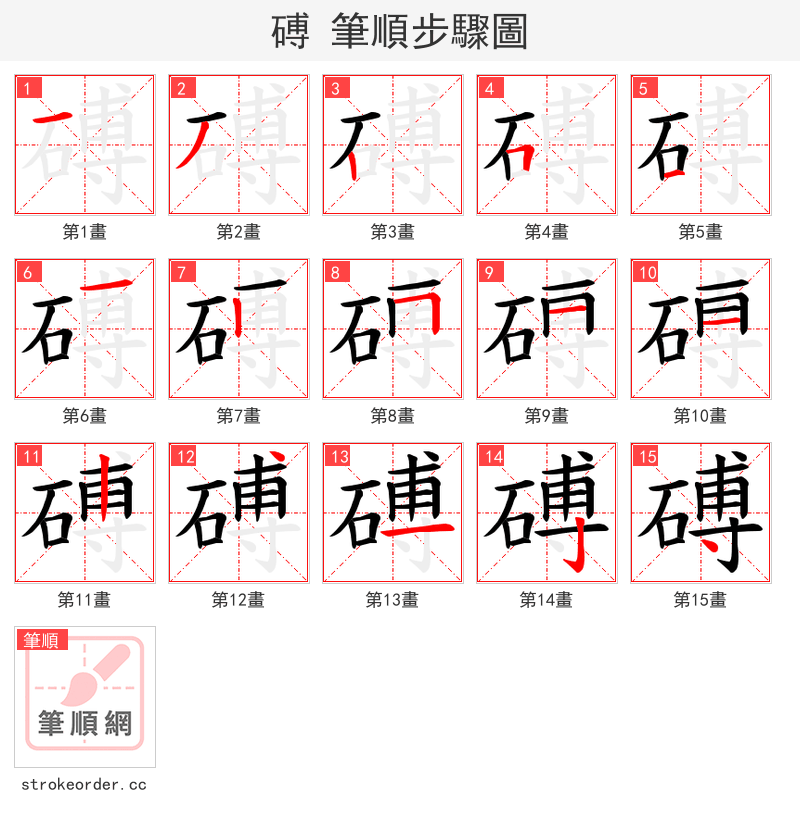 磗 的笔顺分步演示（一笔一画写字）