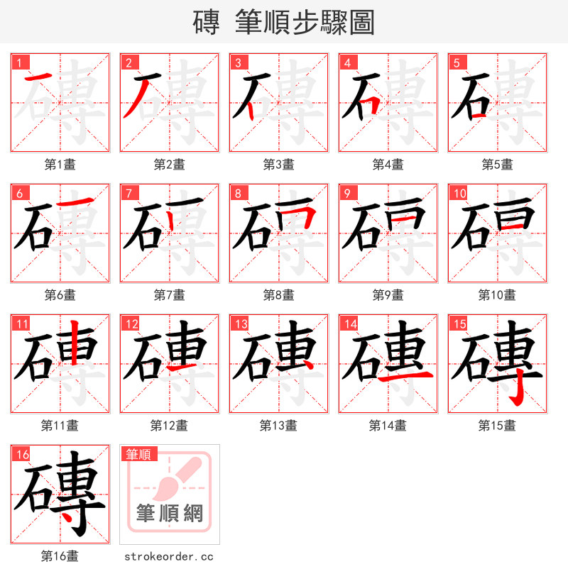 磚 的笔顺分步演示（一笔一画写字）