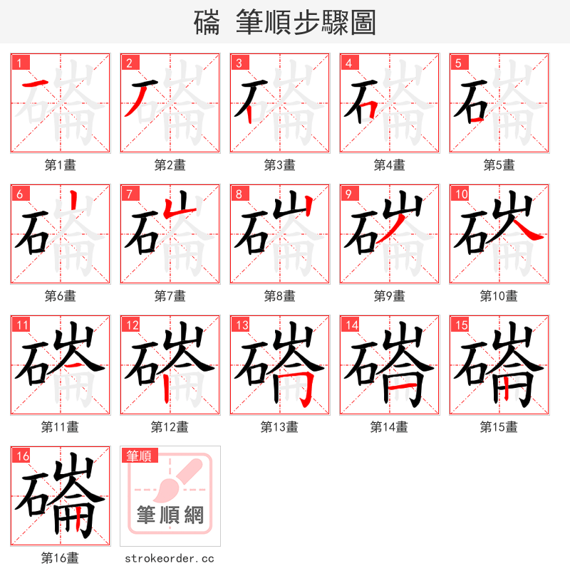 磮 的笔顺分步演示（一笔一画写字）