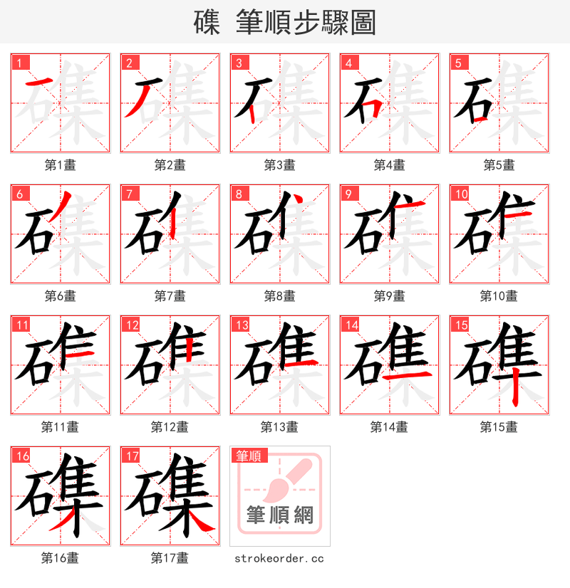 磼 的笔顺分步演示（一笔一画写字）