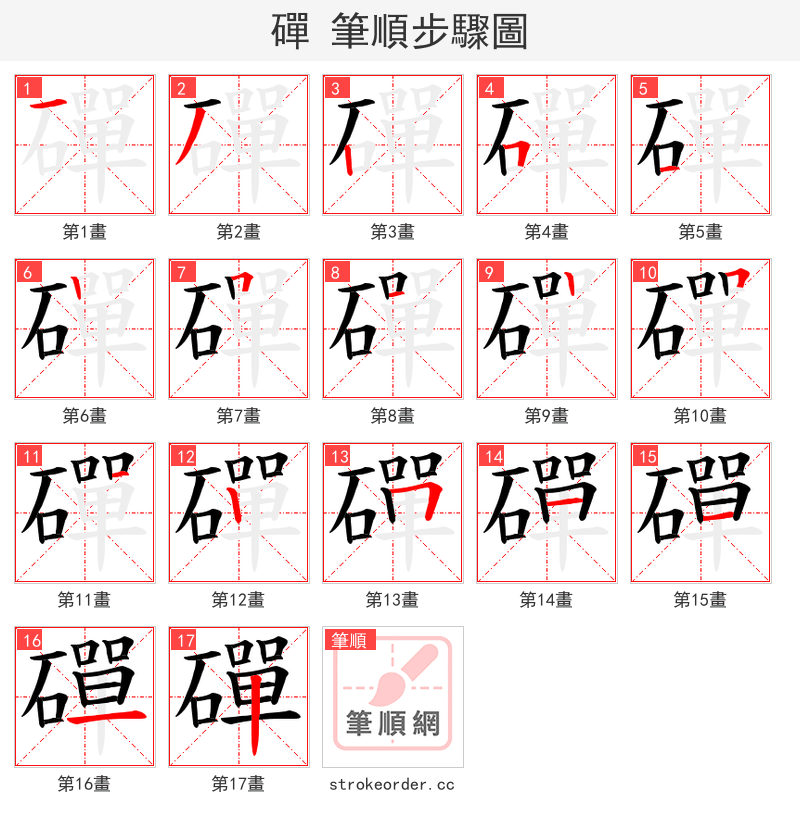 磾 的笔顺分步演示（一笔一画写字）