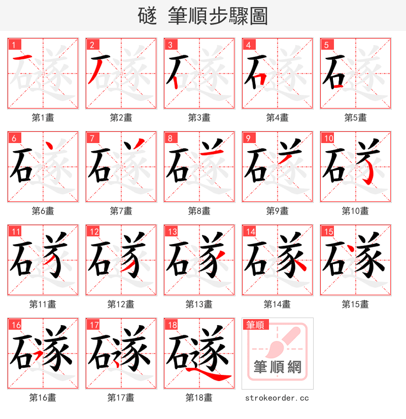 礈 的笔顺分步演示（一笔一画写字）