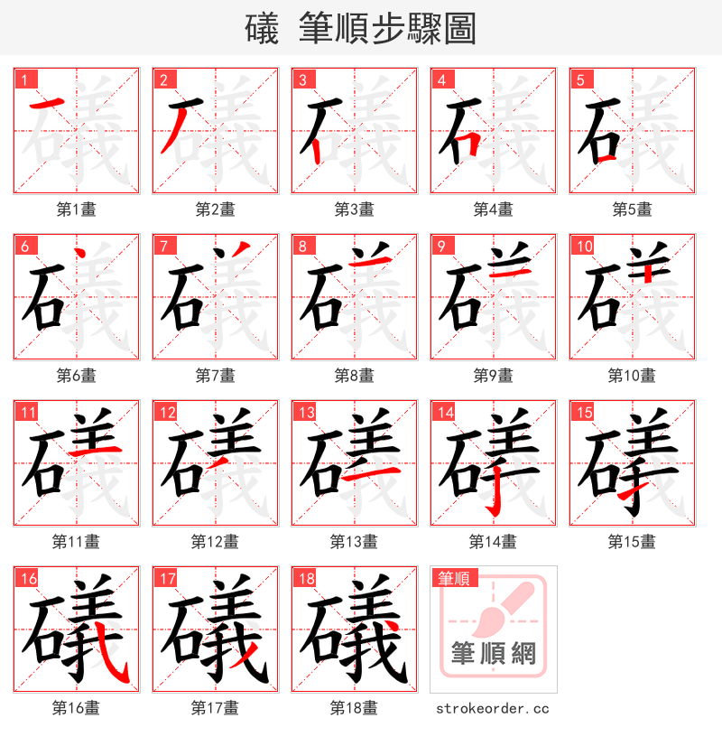 礒 的笔顺分步演示（一笔一画写字）