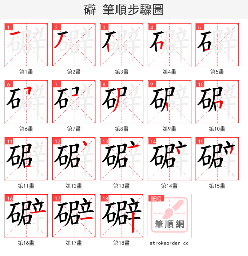 礔 的笔顺分步演示（一笔一画写字）