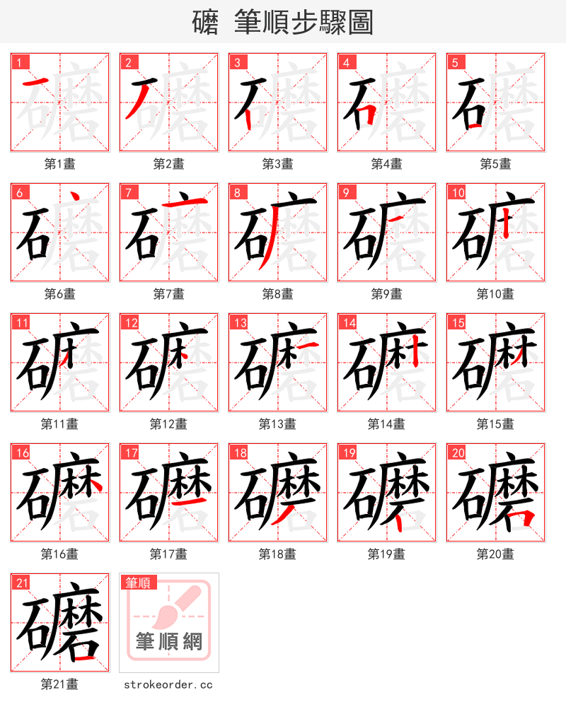 礳 的笔顺分步演示（一笔一画写字）