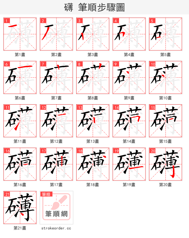 礴 的笔顺分步演示（一笔一画写字）