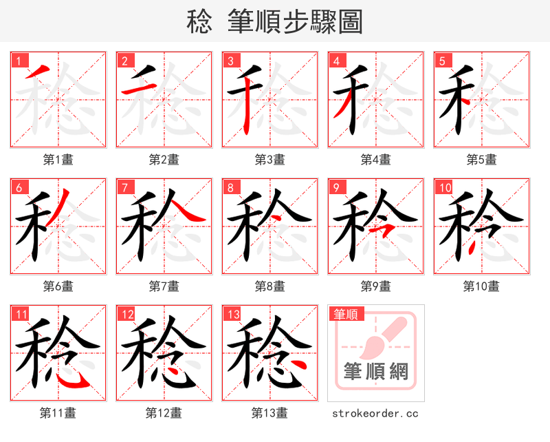 稔 的笔顺分步演示（一笔一画写字）
